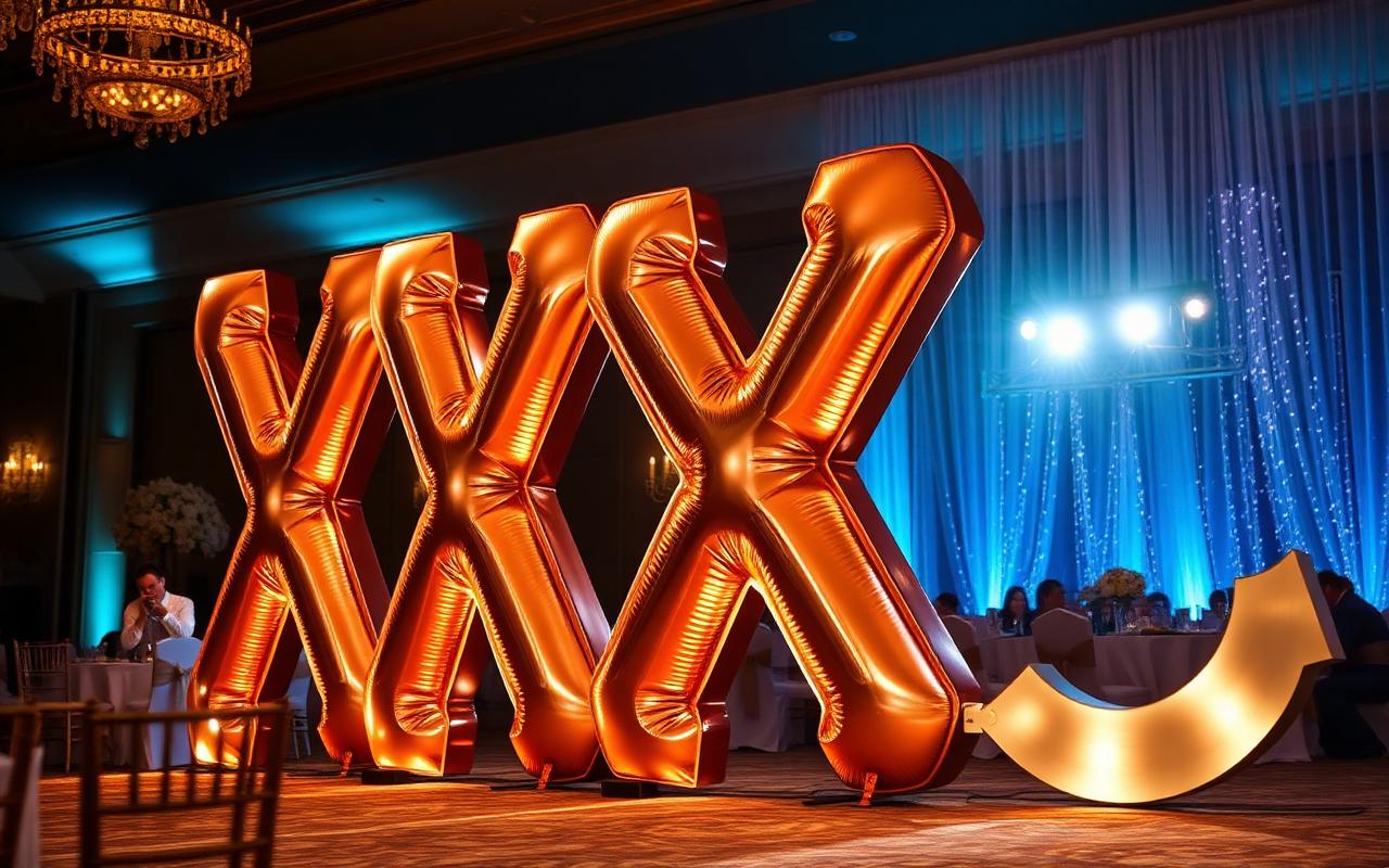 Glänzende XXL-Folienbuchstaben in Roségold auf einer Hochzeit